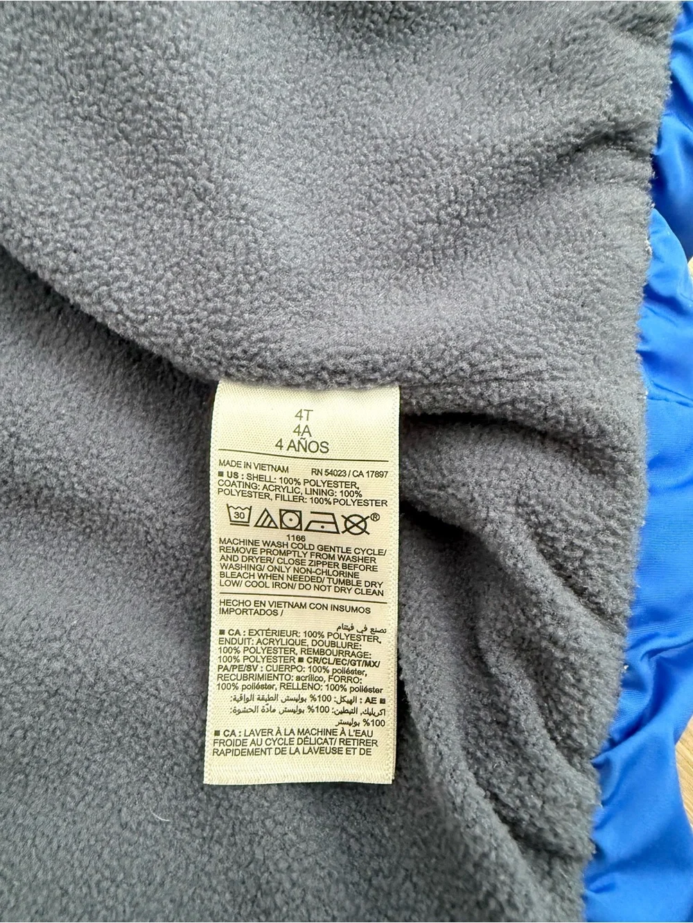 Old Navy Toddler Boy Fleece Lined Hooded Puffer Water Resistant Multi-color 4T